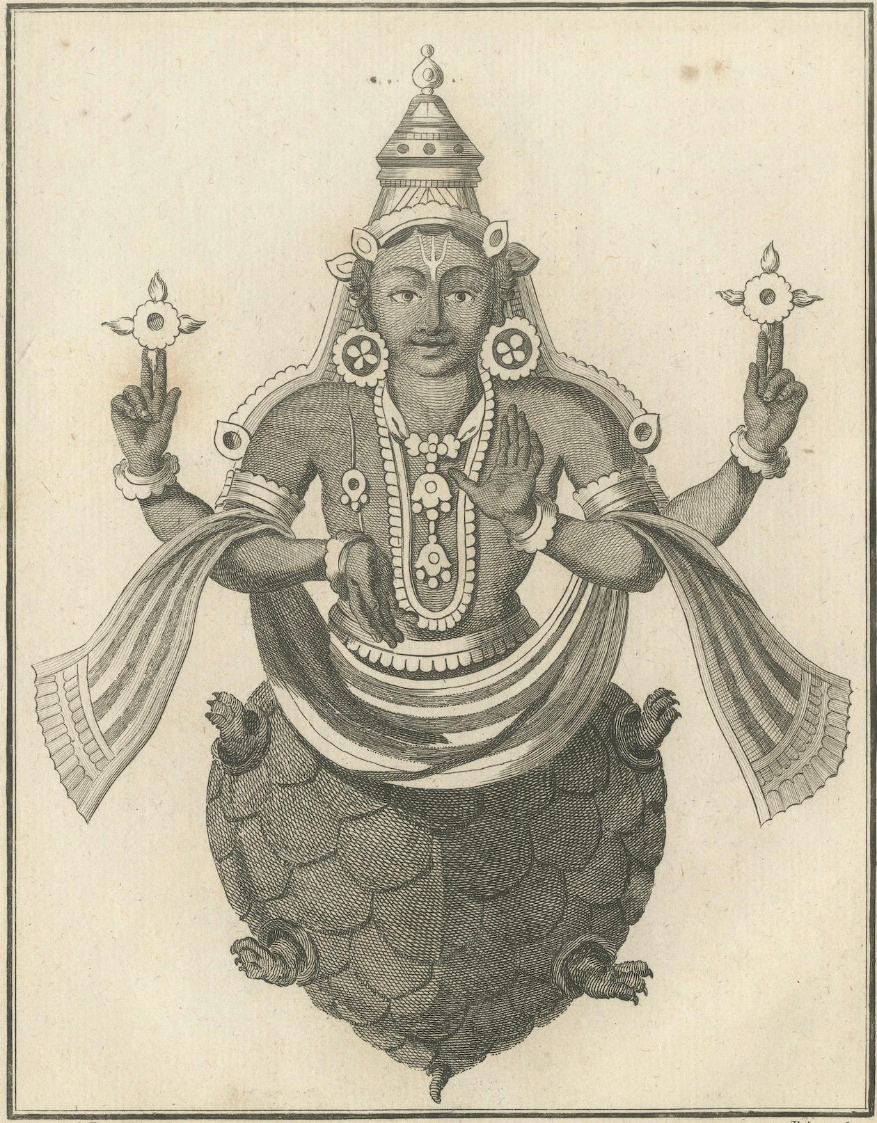 Impression ancienne unique du Avatar Kurma Vishnu 1806 en écailles de tortue - gravure hindoue en vente 2