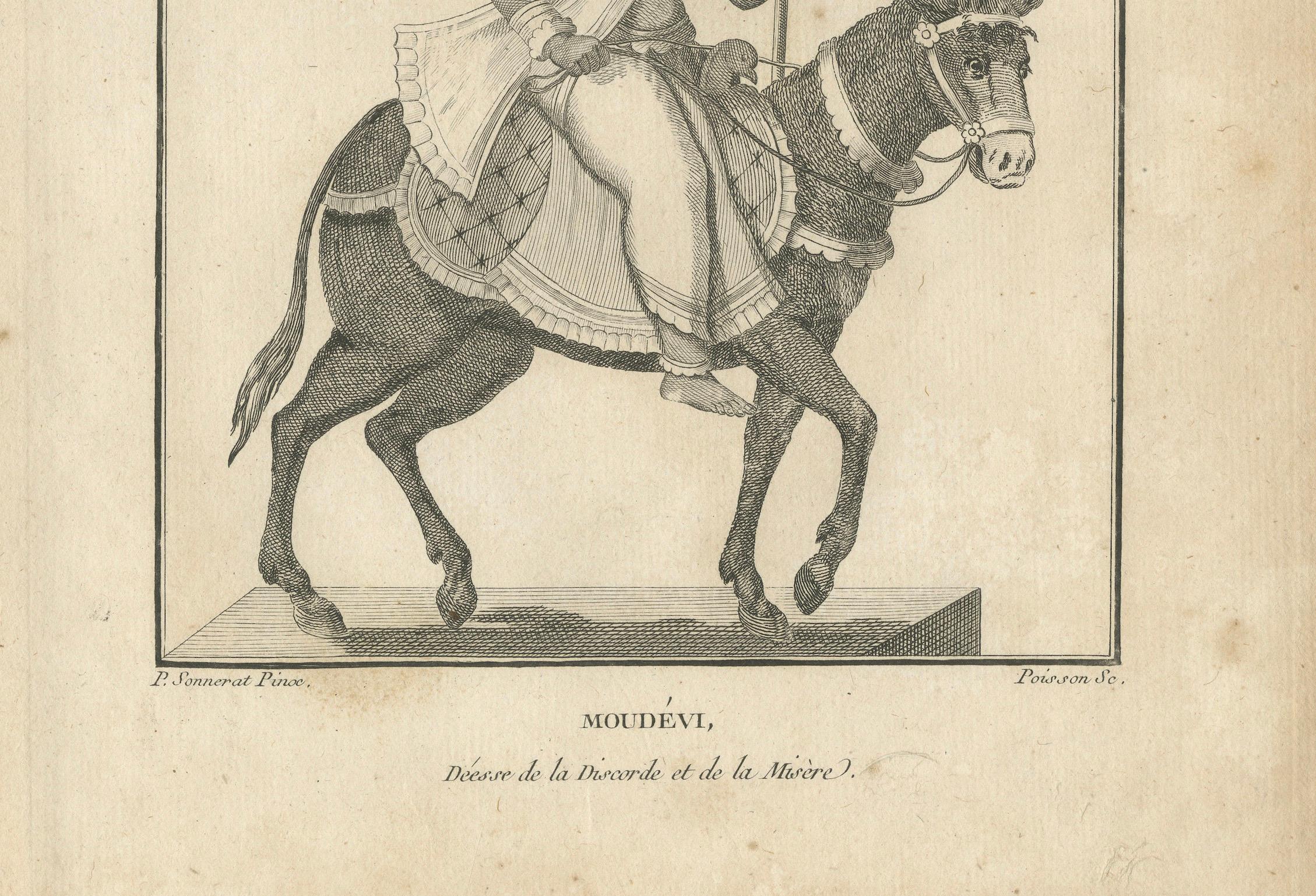 Único 1806 Mudevi Diosa de la Discordia Grabado Antiguo - Grabado Hindú en Bueno estado para la venta en Langweer, NL
