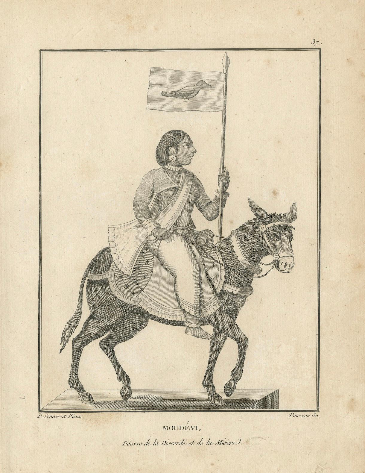 Único 1806 Mudevi Diosa de la Discordia Grabado Antiguo - Grabado Hindú en venta 3