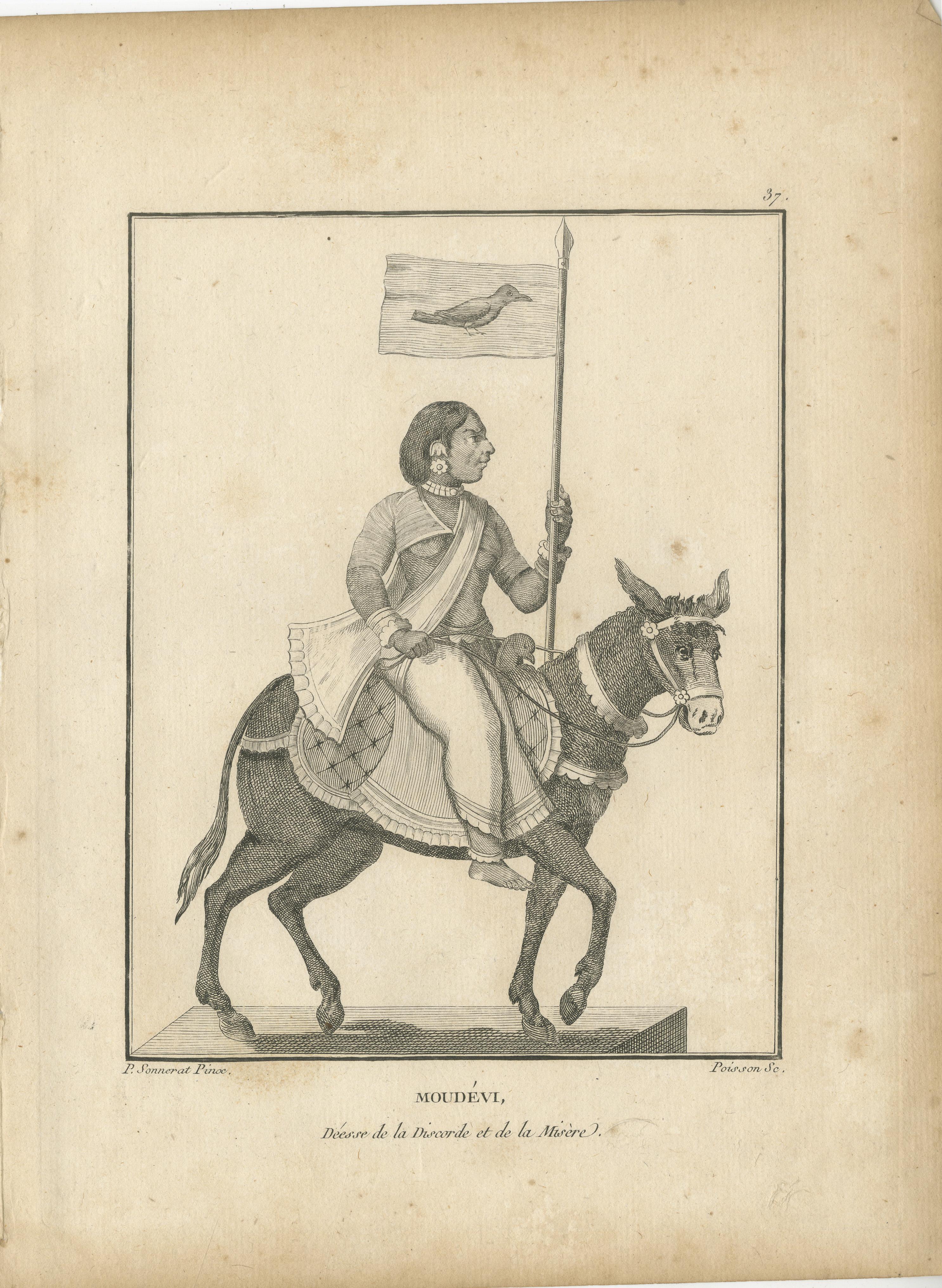 Único 1806 Mudevi Diosa de la Discordia Grabado Antiguo - Grabado Hindú en venta 4
