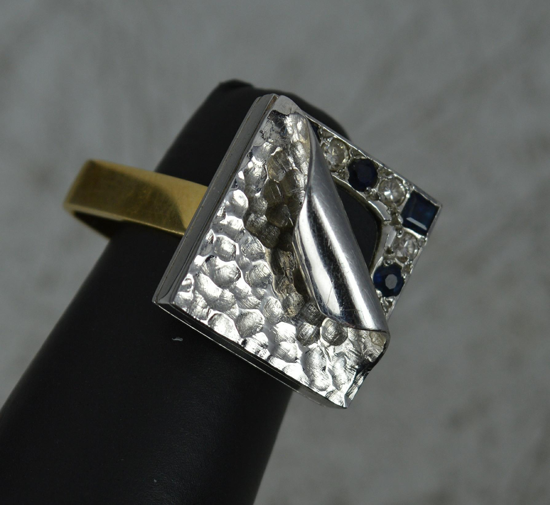 Unique 18ct Gold Onyx Diamond Sapphire Statement Ring 8