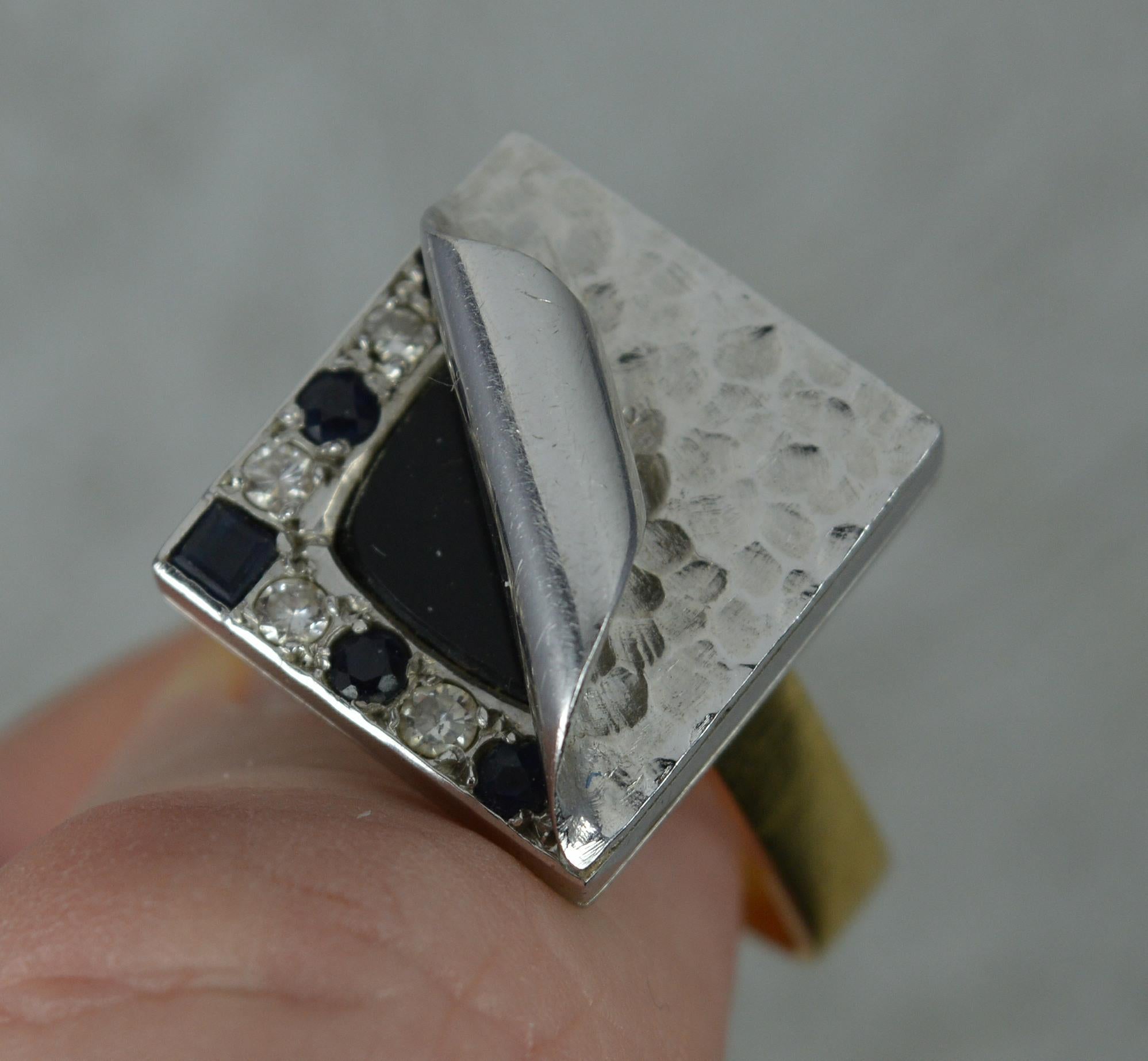 Women's Unique 18ct Gold Onyx Diamond Sapphire Statement Ring