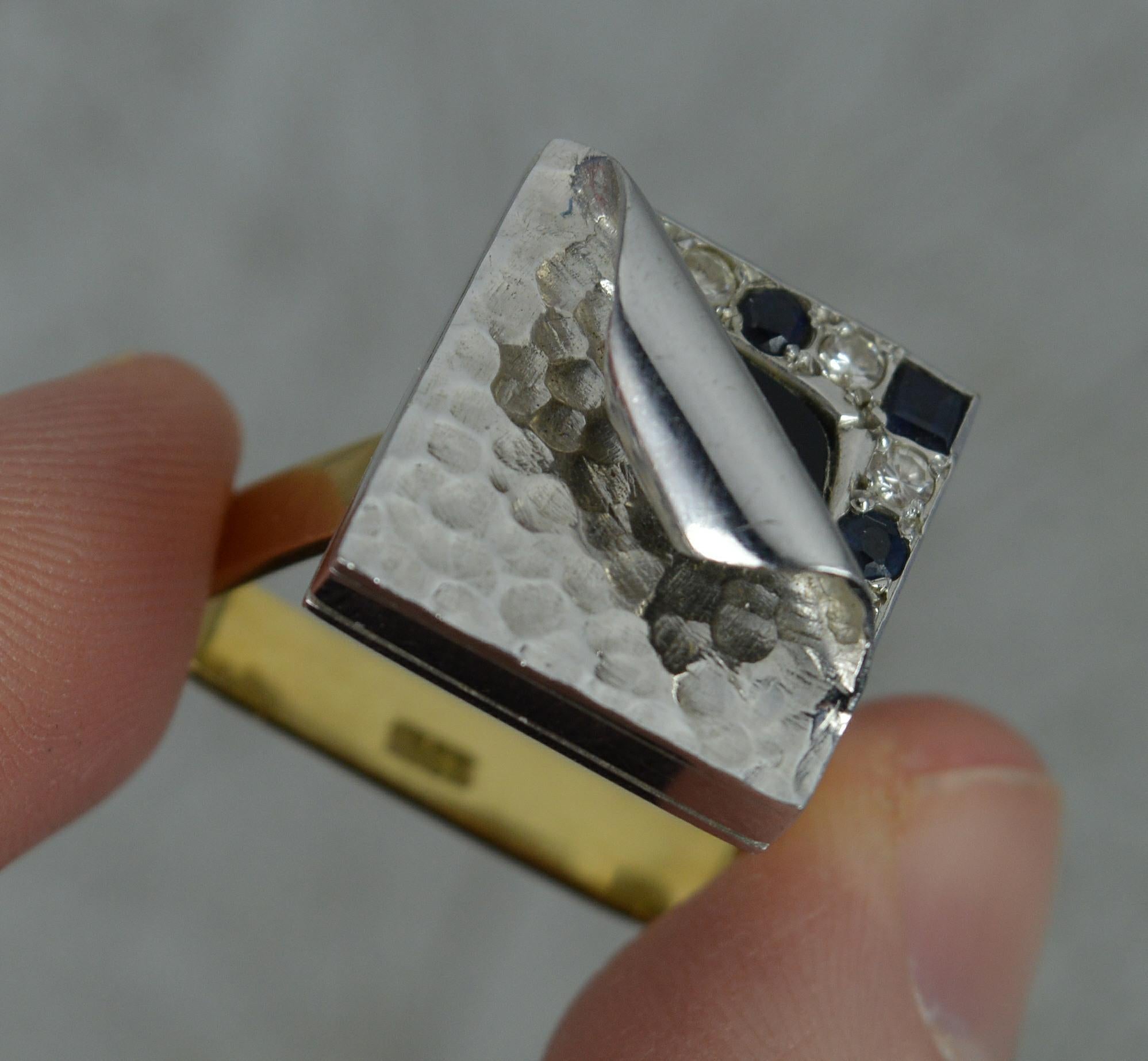 Unique 18ct Gold Onyx Diamond Sapphire Statement Ring 1