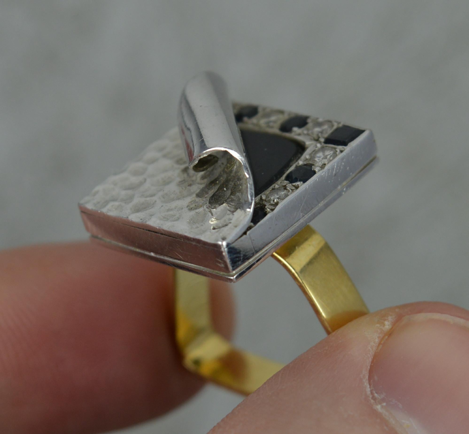 Unique 18ct Gold Onyx Diamond Sapphire Statement Ring 2