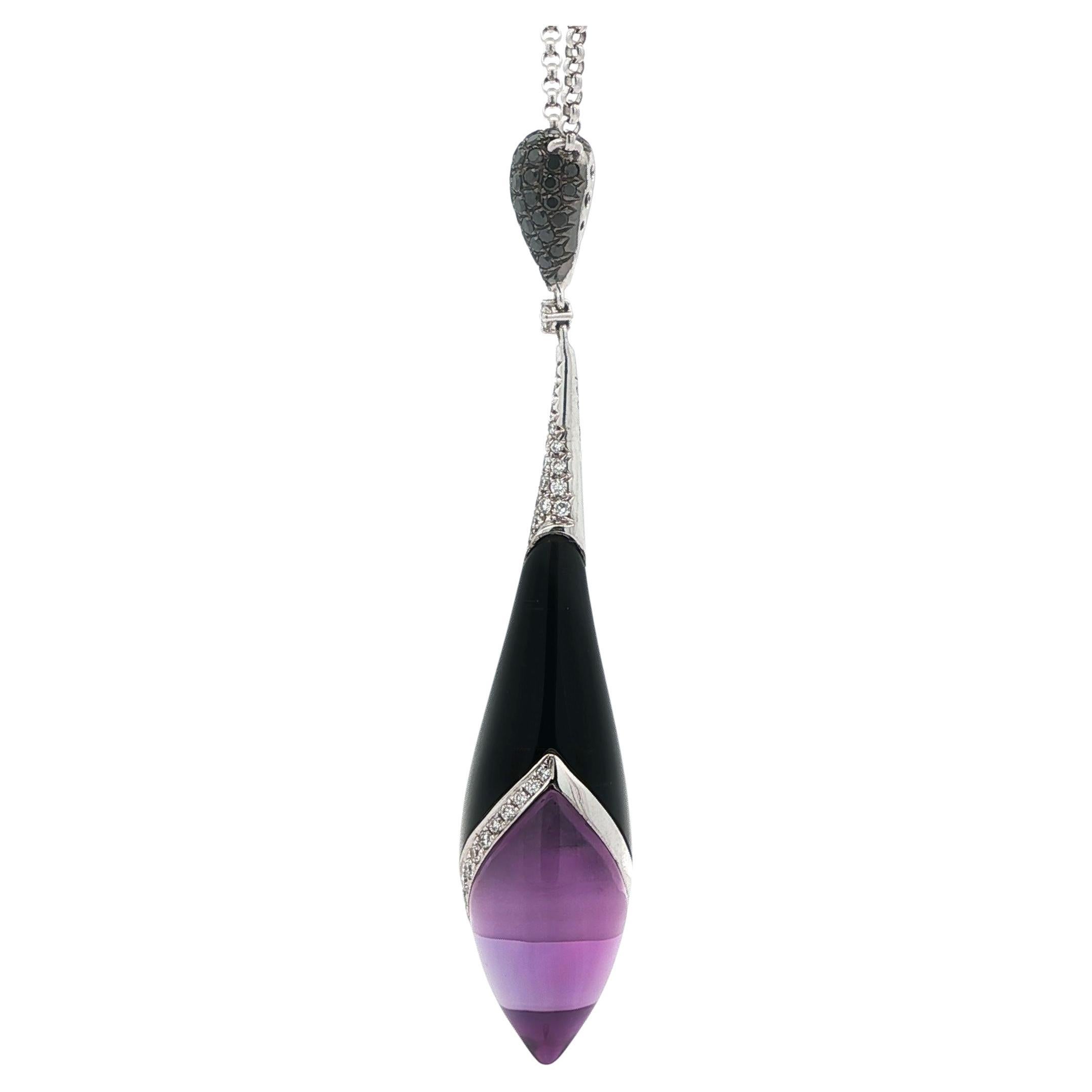 -Pierre(s)
(1) Améthyste naturelle véritable - taille personnalisée - couleur pourpre 
(1) Onyx noir véritable naturel - taille personnalisée - couleur noire
(46) Diamants naturels authentiques - taille ronde et brillante - sertis en pavé et en