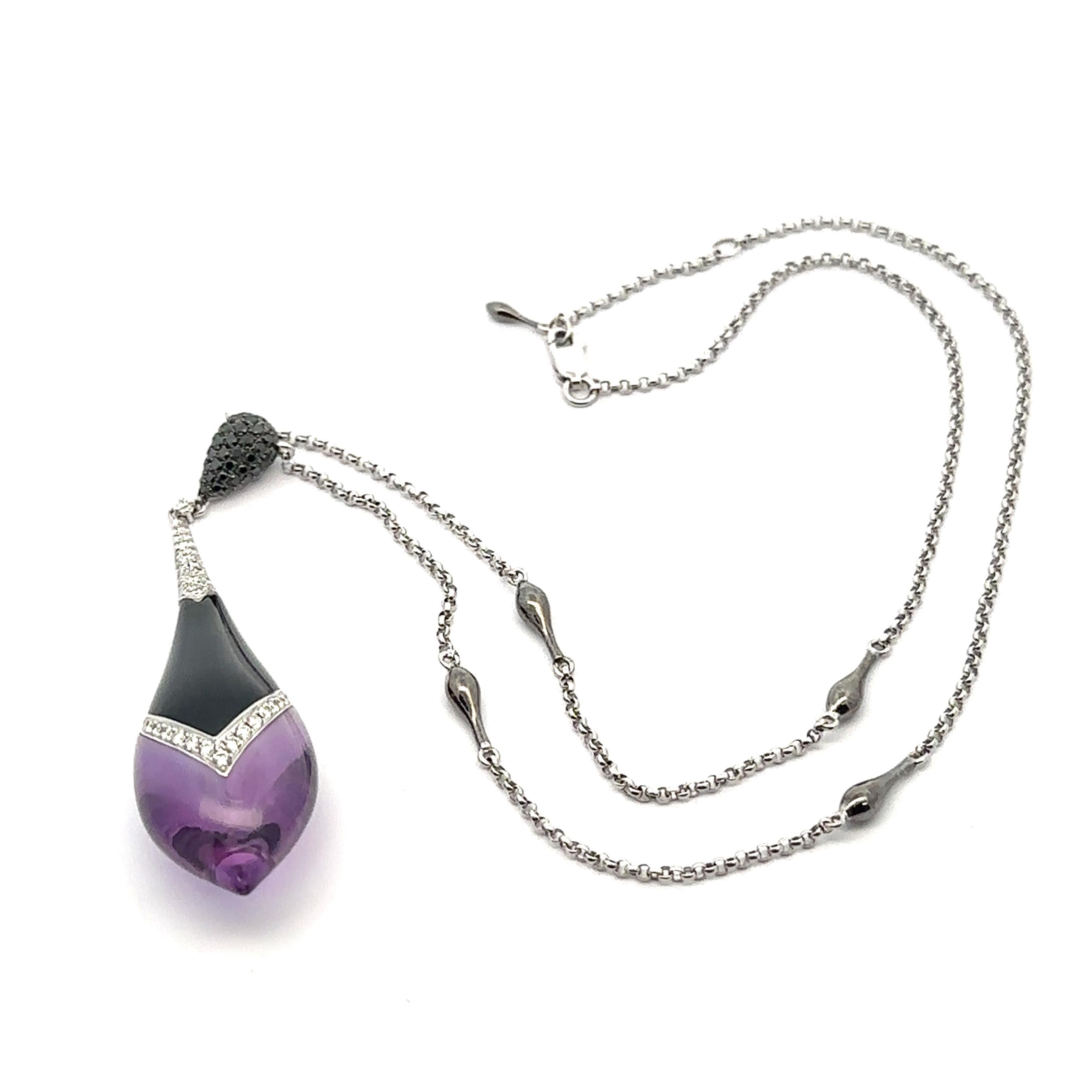 Collier unique en or 18 carats avec pendentif en forme de goutte en onyx et améthyste et diamant en vente 4