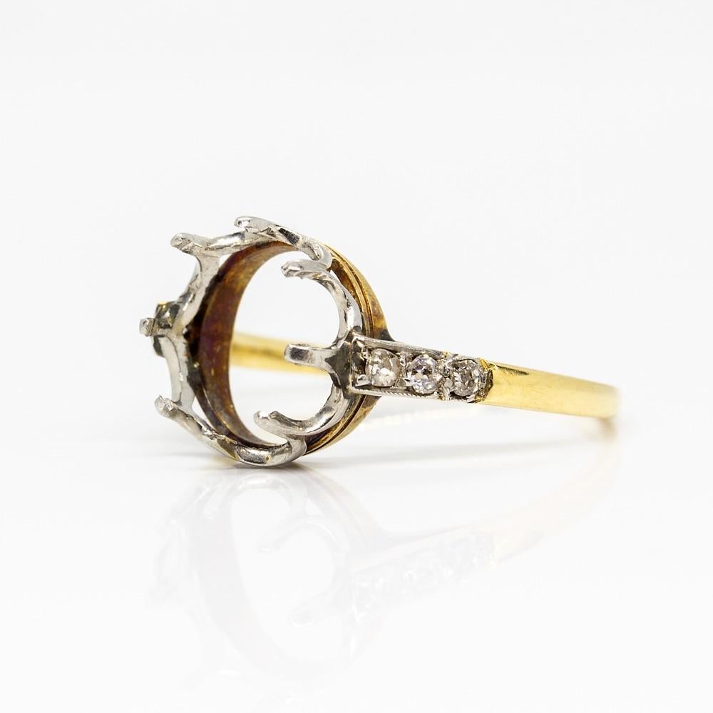 Art Deco Unique 18 Karat Gold Diamonds Semi Mounting Ring