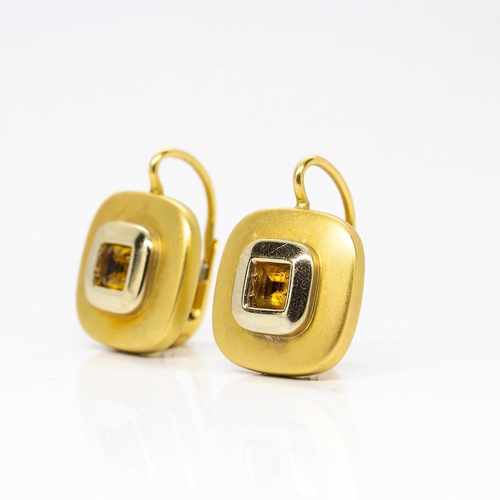 Art Deco Unique 18 Karat Gold Yellow Topaz Earrings