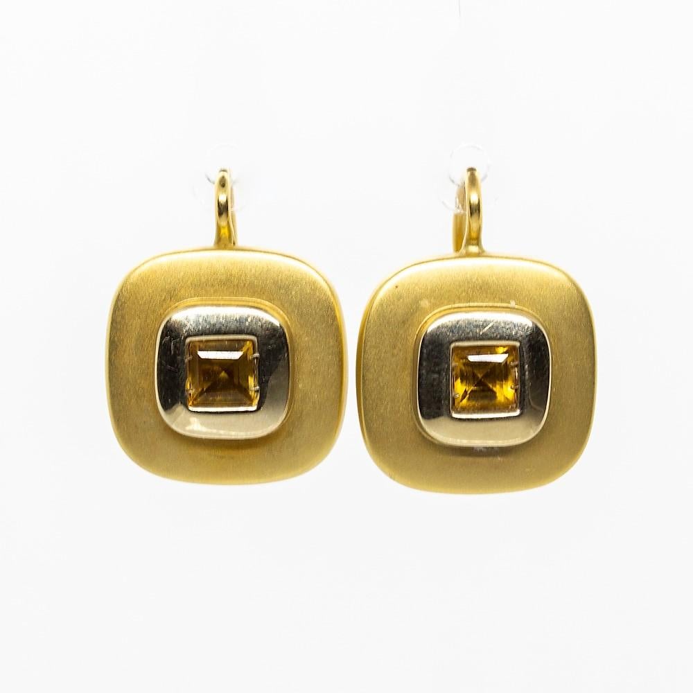 Women's or Men's Unique 18 Karat Gold Yellow Topaz Earrings