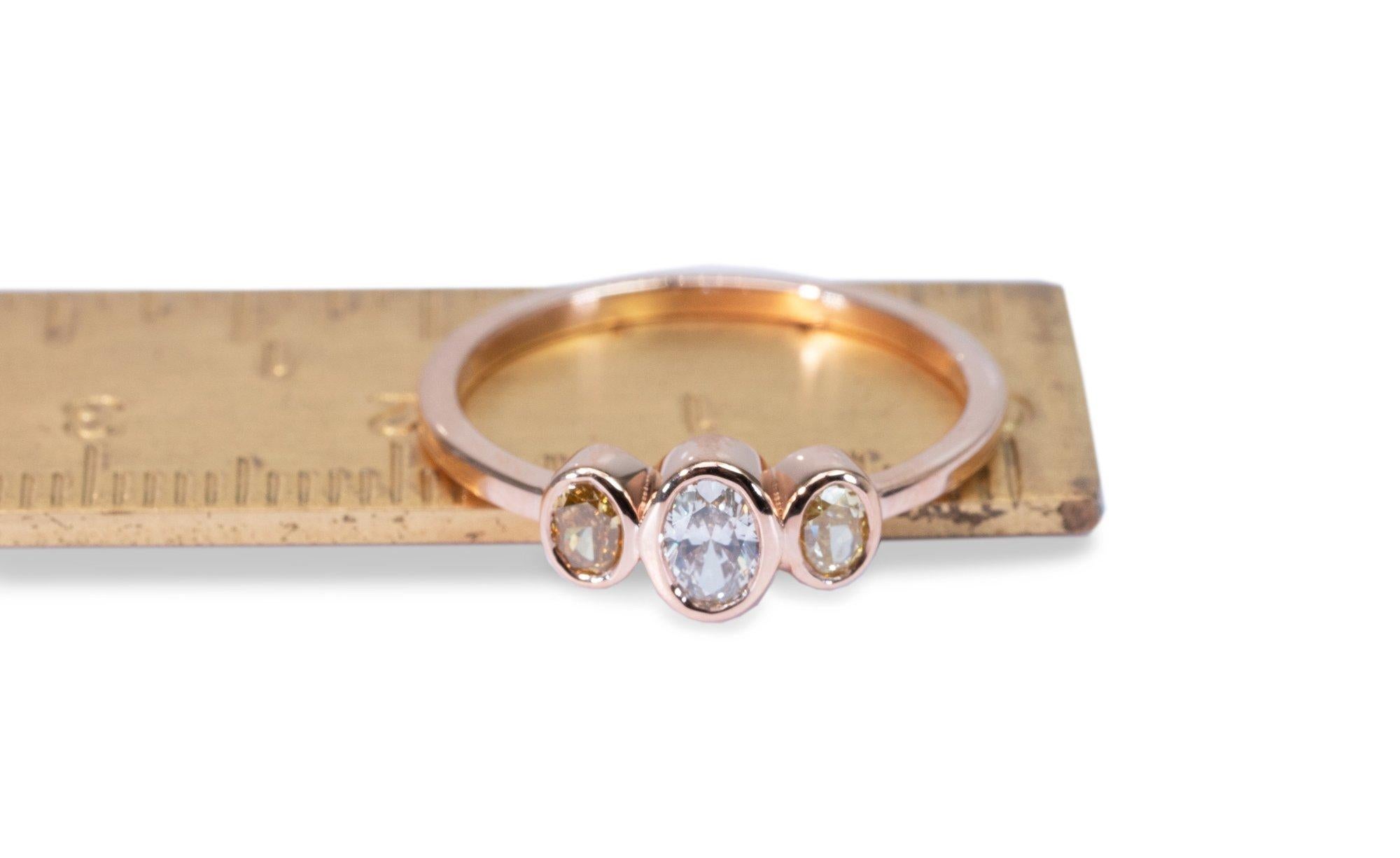 Women's Unique 18K Rose Gold 3 Stone Ring with 0.46 ct Natural Diamonds- AIG Certificate