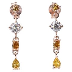 Unique 18k Rose Gold Drop Earrings with 1.57 Natural Diamonds, AIG Cert