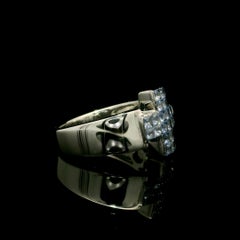 Unique 18k White Gold 0.80ctw Square French Cornflower Sapphire Cross Band Ring