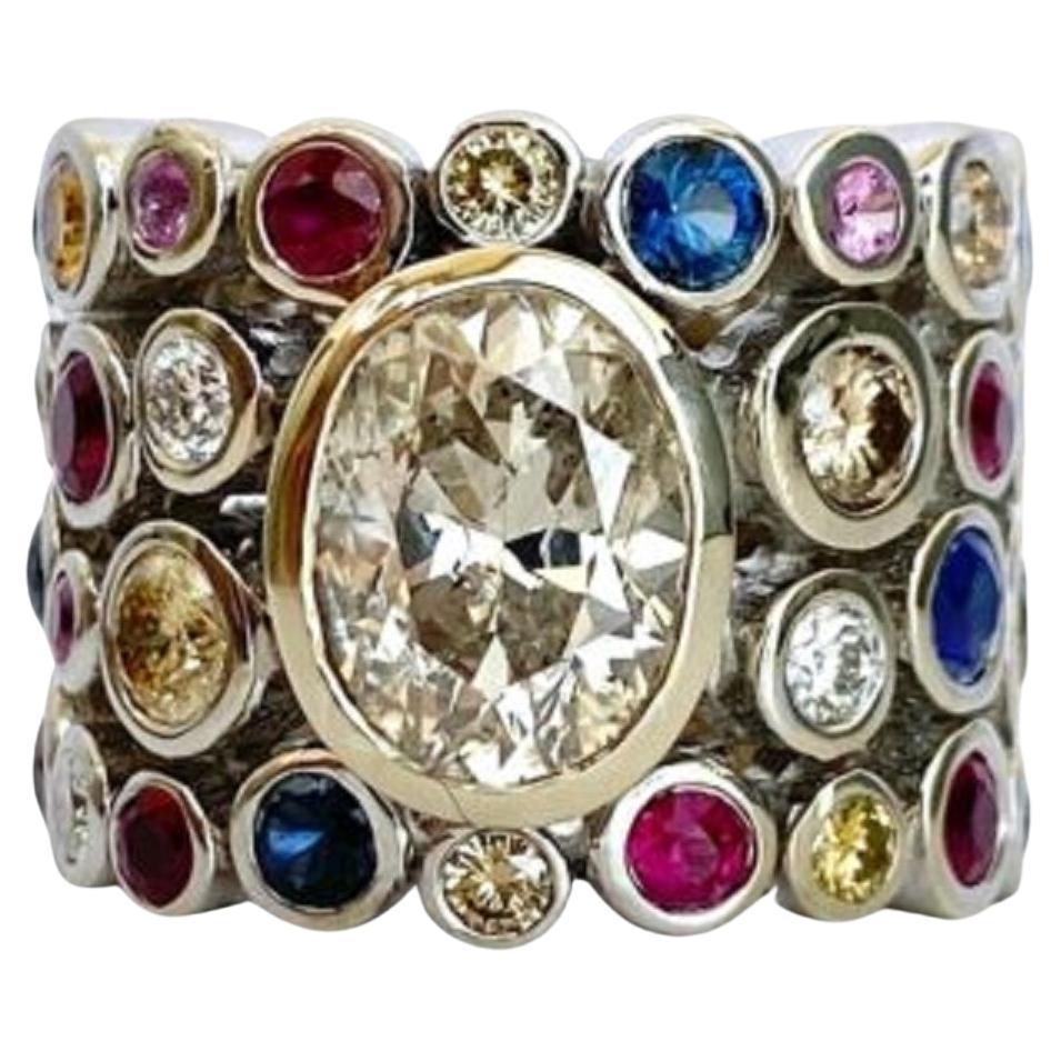 Einzigartiger ovaler Diamant-Cluster-Ring aus 18 Karat Weißgold mit Lünettenfassung