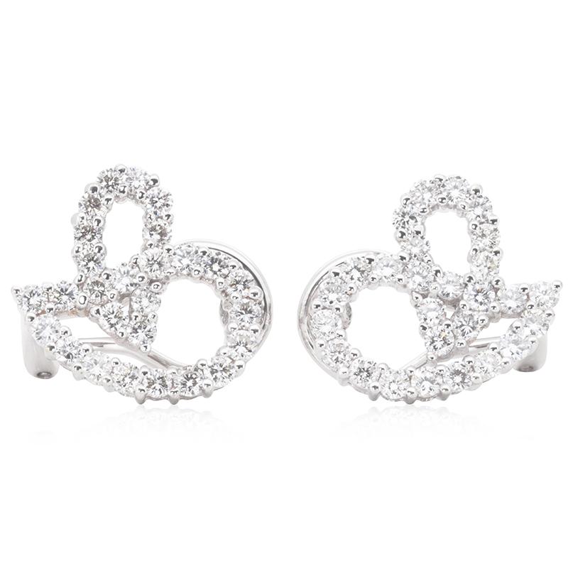 A beautiful butterfly stud earrings with dazzling 1.68 carat round brilliant diamonds. The jewelry is made of 18k white gold with a high quality polish. It comes with a fancy jewelry box.

54 diamonds main stones total of: 1.68 carat
cut: round
