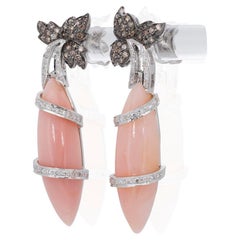 Unique 18k White Gold Dangle Earrings with 9.26 Natural Coral and Diamonds