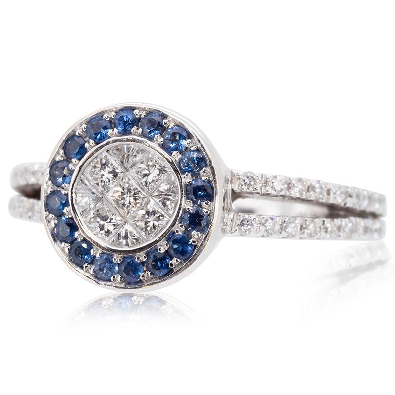 Unique 18K White Gold Diamond Ring with 0.71 Ct Natural Diamonds and Sapphire For Sale 2