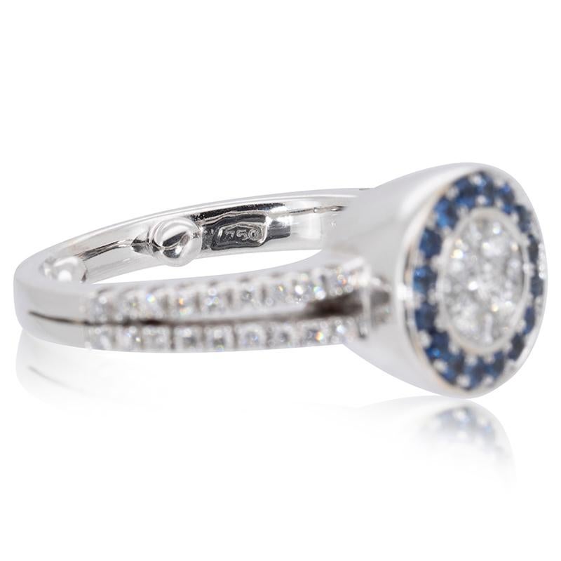 Unique 18K White Gold Diamond Ring with 0.71 Ct Natural Diamonds and Sapphire For Sale 3