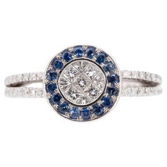Unique 18K White Gold Diamond Ring with 0.71 Ct Natural Diamonds and Sapphire