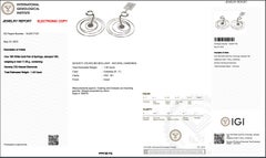 Unique 18k White Gold Earrings w/ 1.4 Carat Natural Diamonds IGI Certificate