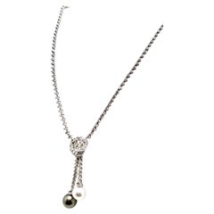 Unique 18K White Gold Necklace with White & Grey South Sea Pearls and 8 Carats V