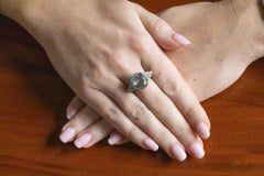 Unique 18k white gold ring with 6.50 ct aquamarine and diamonds