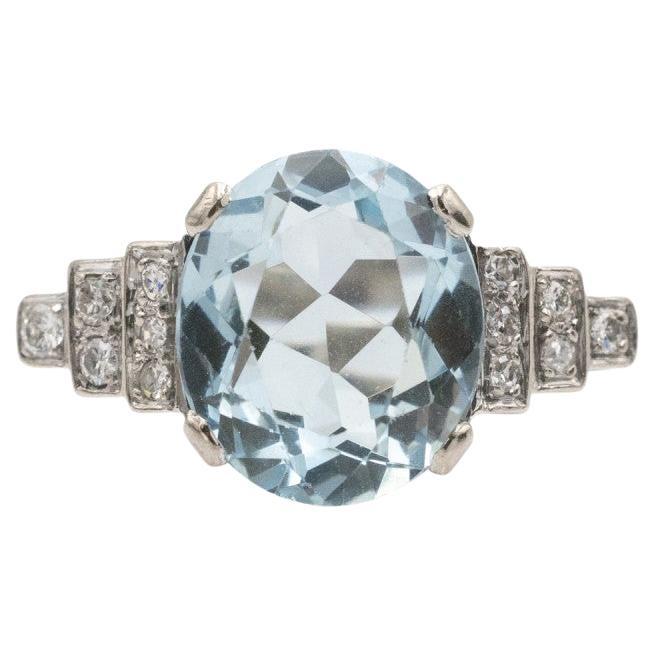 Einzigartiger Ring aus 18 Karat Weißgold mit 6,50 Karat Aquamarin und Diamanten