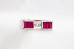 Unique 18K White Gold Ruby and Diamond Bridge Ring