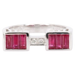 Unique 18K White Gold Ruby and Diamond Bridge Ring