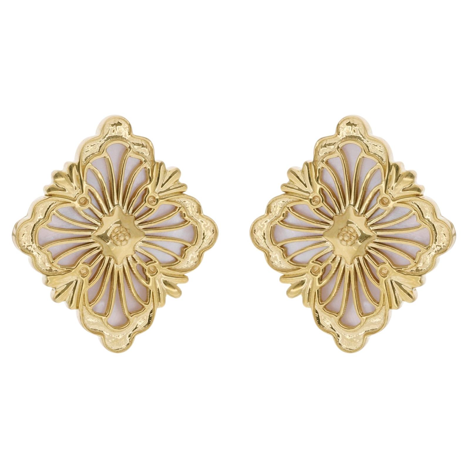 Unique 18K Yellow Gold 3.31 Ct Mother Of Pearl Gemstone Stud Earrings Jewelry
