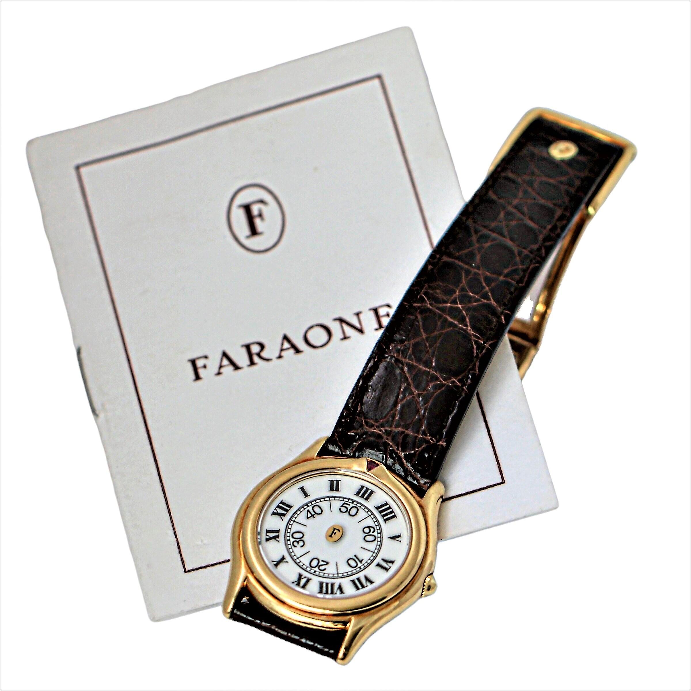 Unique 18K Yellow Gold Faraone Designer Watch with Ruby Marker 4