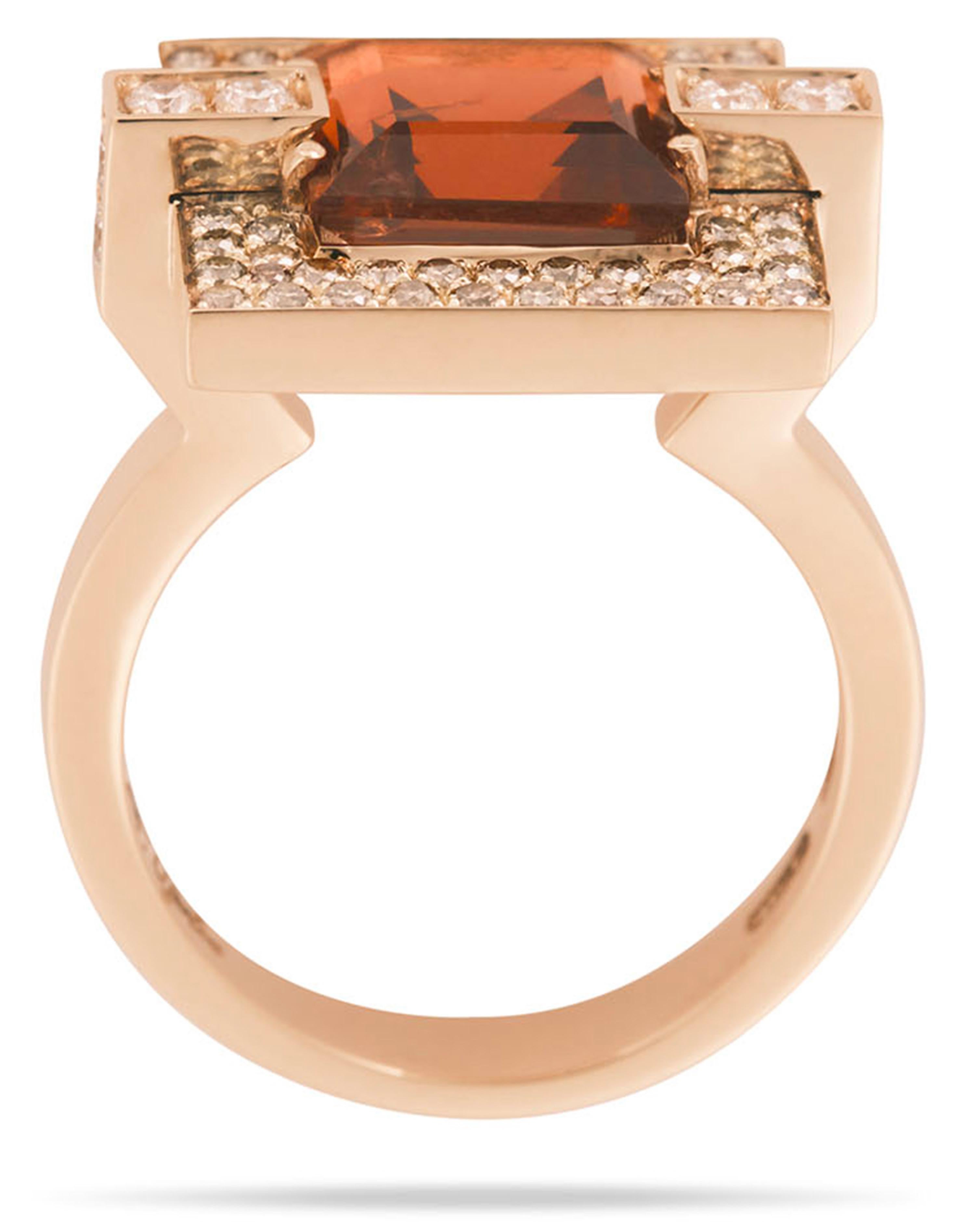 De las mujeres Turmalina mandarina única de oro amarillo de 18 quilates 1 ct. Anillo de cóctel con diamantes blancos en venta