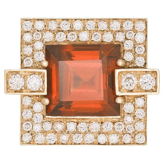 Unique 18k Yellow Gold Mandarin Tourmaline 1 ct. White Diamonds Cocktail Ring