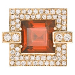 Unique 18k Yellow Gold Mandarin Tourmaline 1 ct. White Diamonds Cocktail Ring