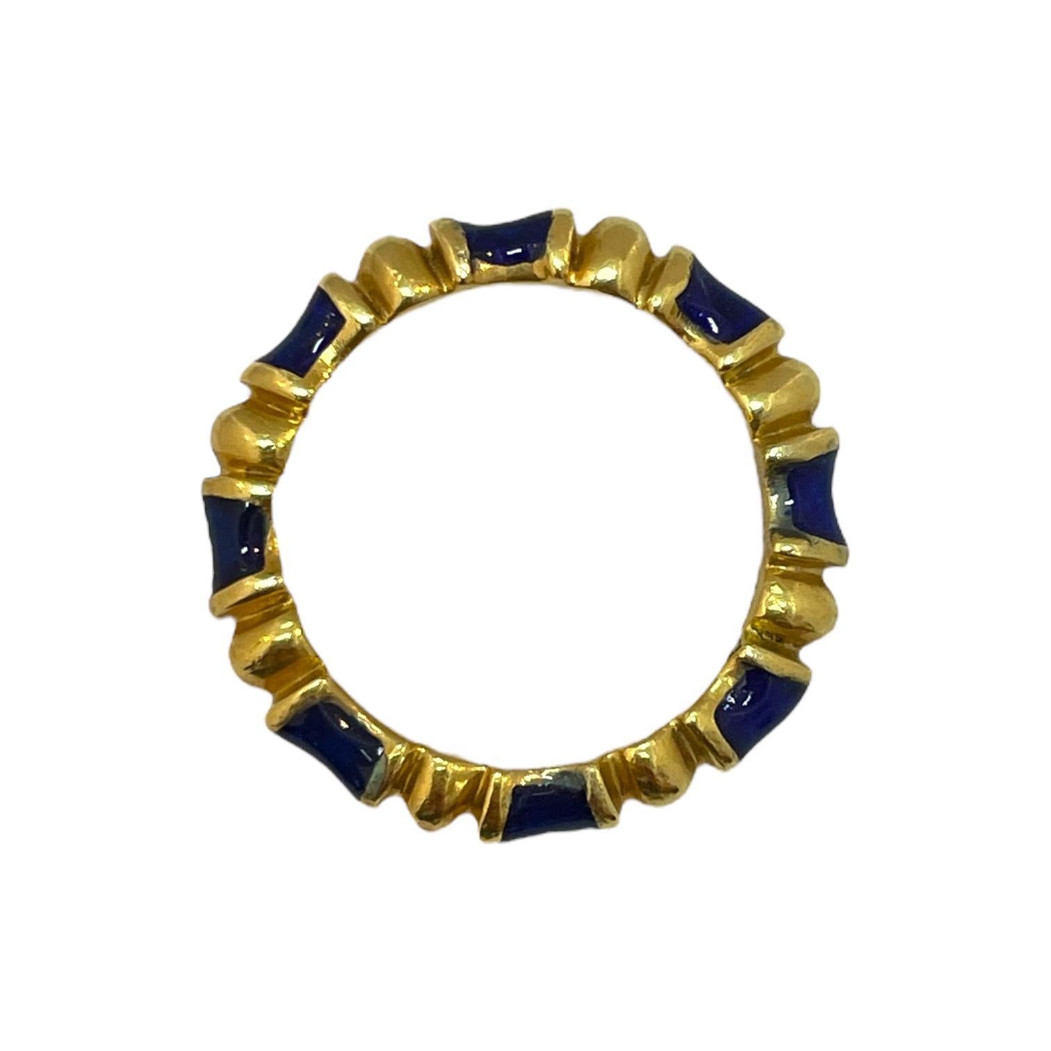 Unique 18K Yellow Gold Tiffany & Co. Blue Enamel Band In Excellent Condition In New York, NY