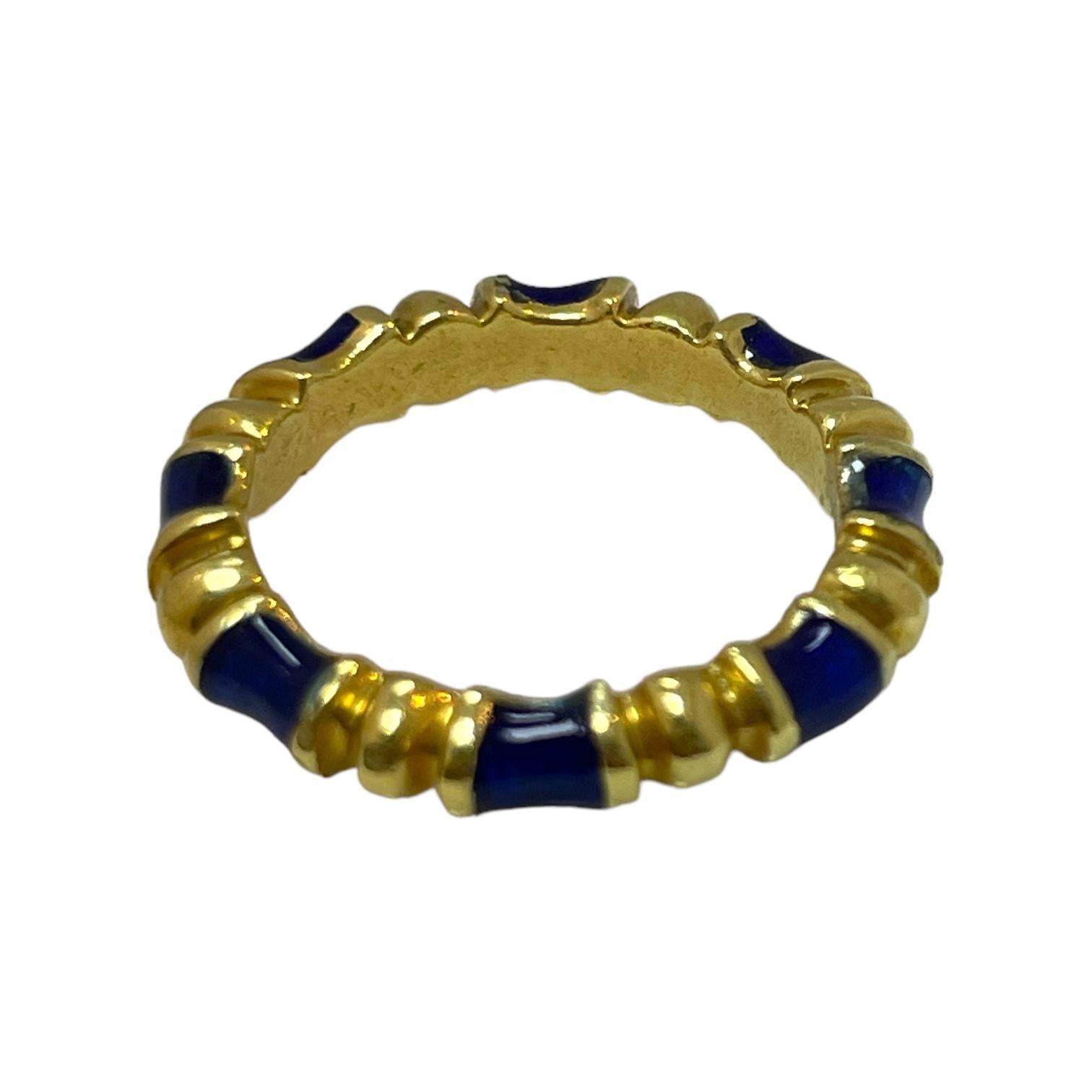 Women's or Men's Unique 18K Yellow Gold Tiffany & Co. Blue Enamel Band