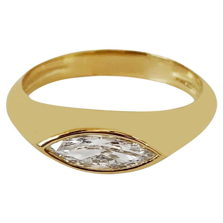 Custom Made 18k Yellow Gold Ring with Diamond, Size 7.75