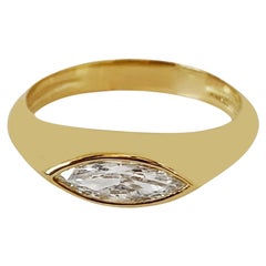 Custom Made 18k Yellow Gold Ring with Diamond, Size 7.75