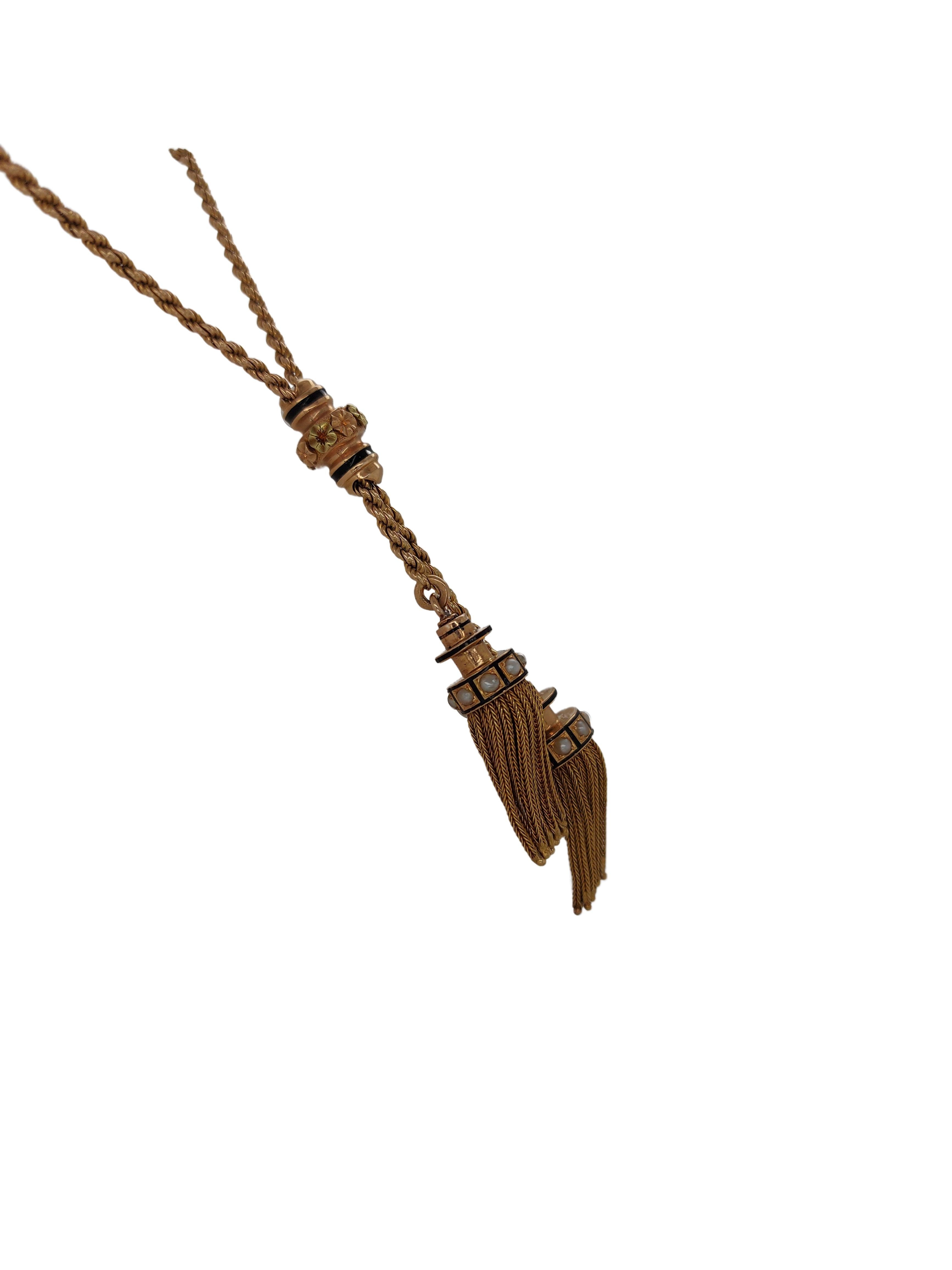 Einzigartige 18kt Gelbgold lange Vintage Quaste Halskette für Damen oder Herren