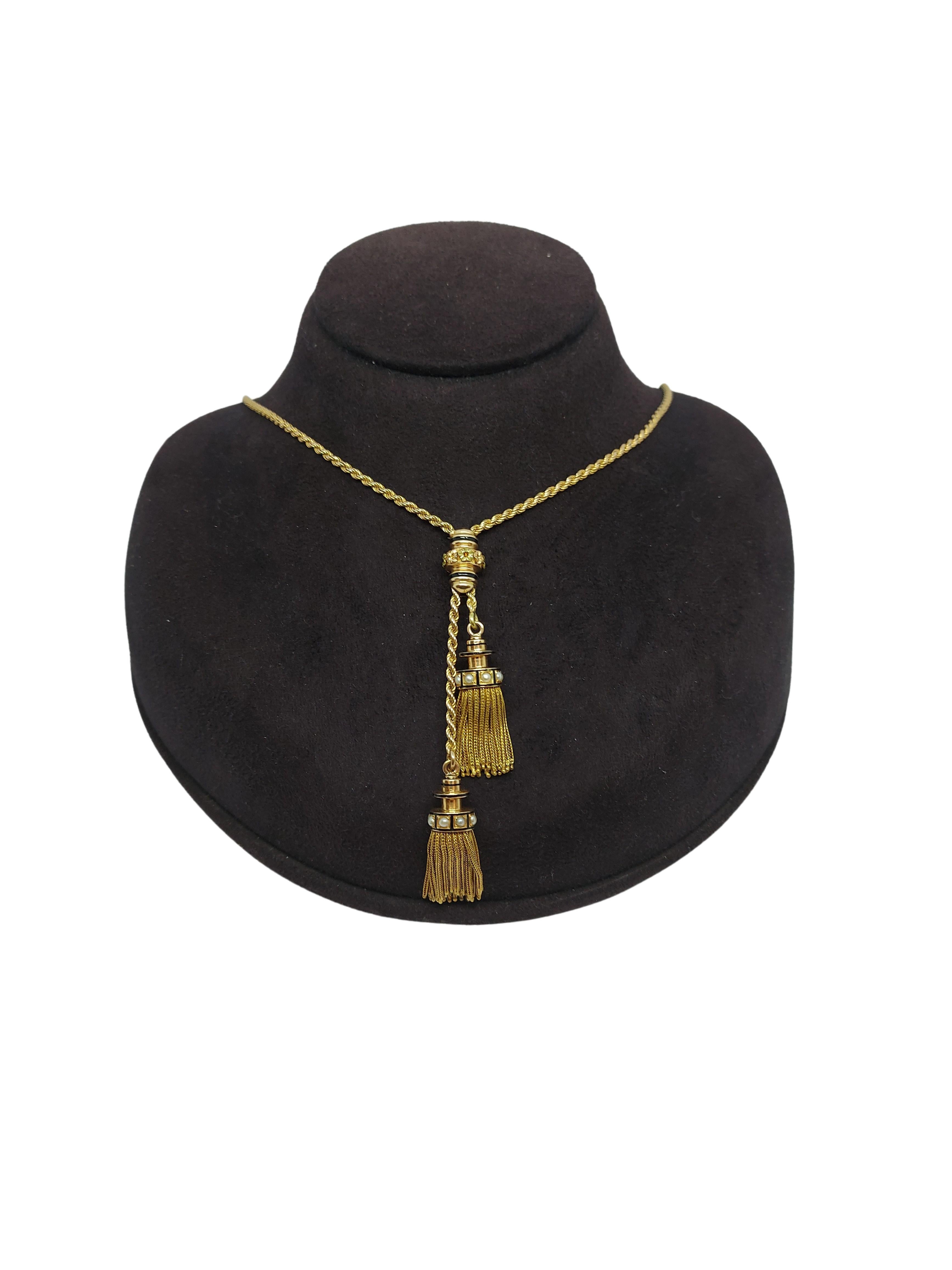 Einzigartige 18kt Gelbgold lange Vintage Quaste Halskette 2