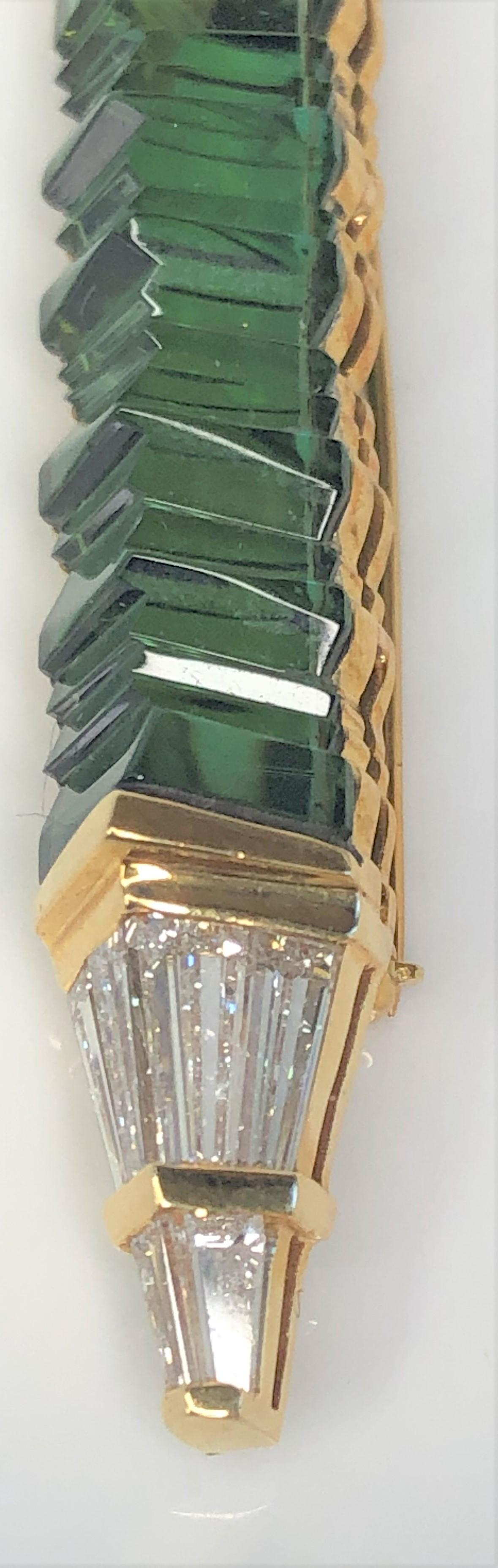 Modern Unique 18KY Tourmaline Diamond Brooch