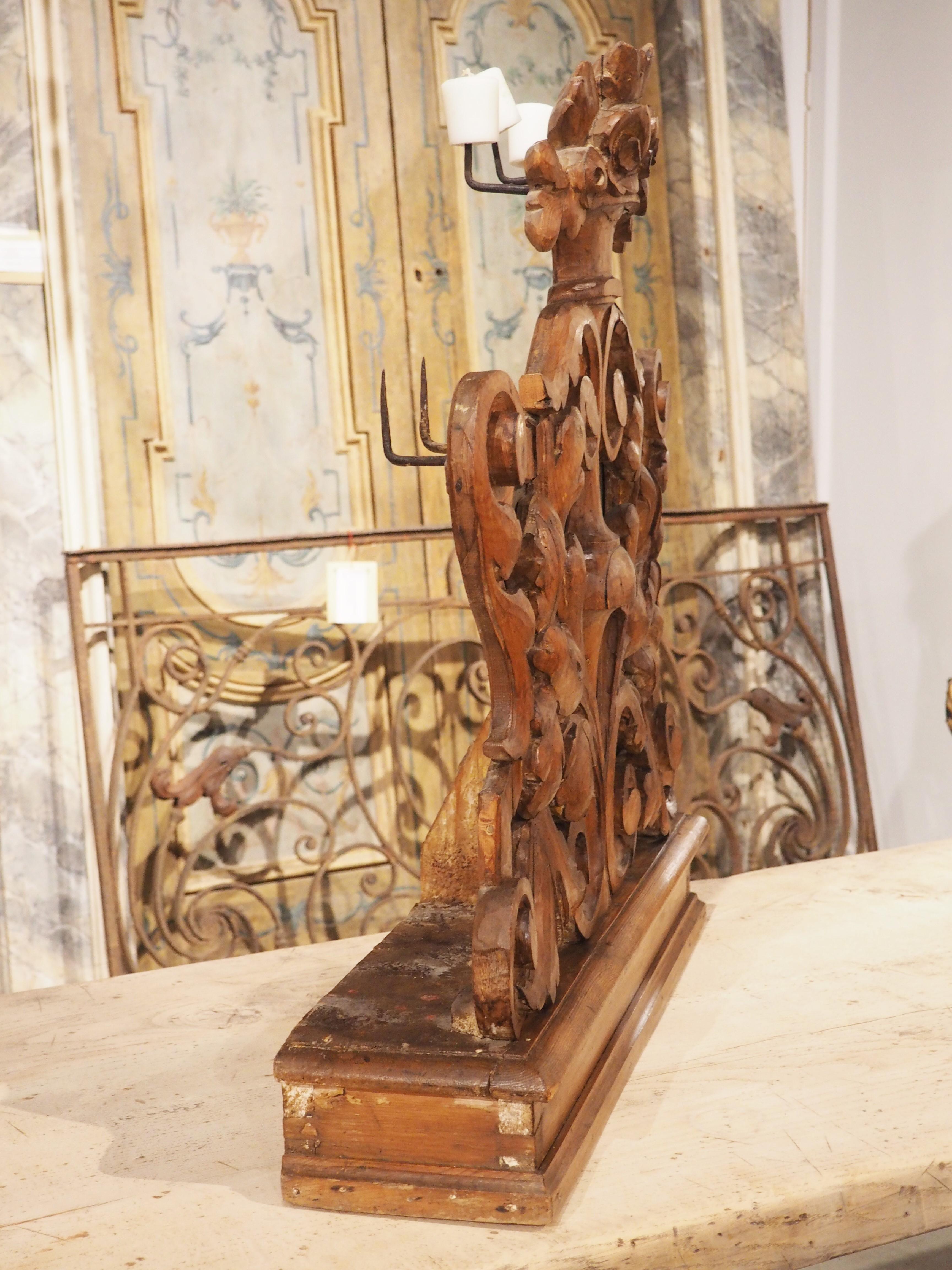 Unique 18th Century Carved Altar Candlestick Holder from Italy For Sale 7