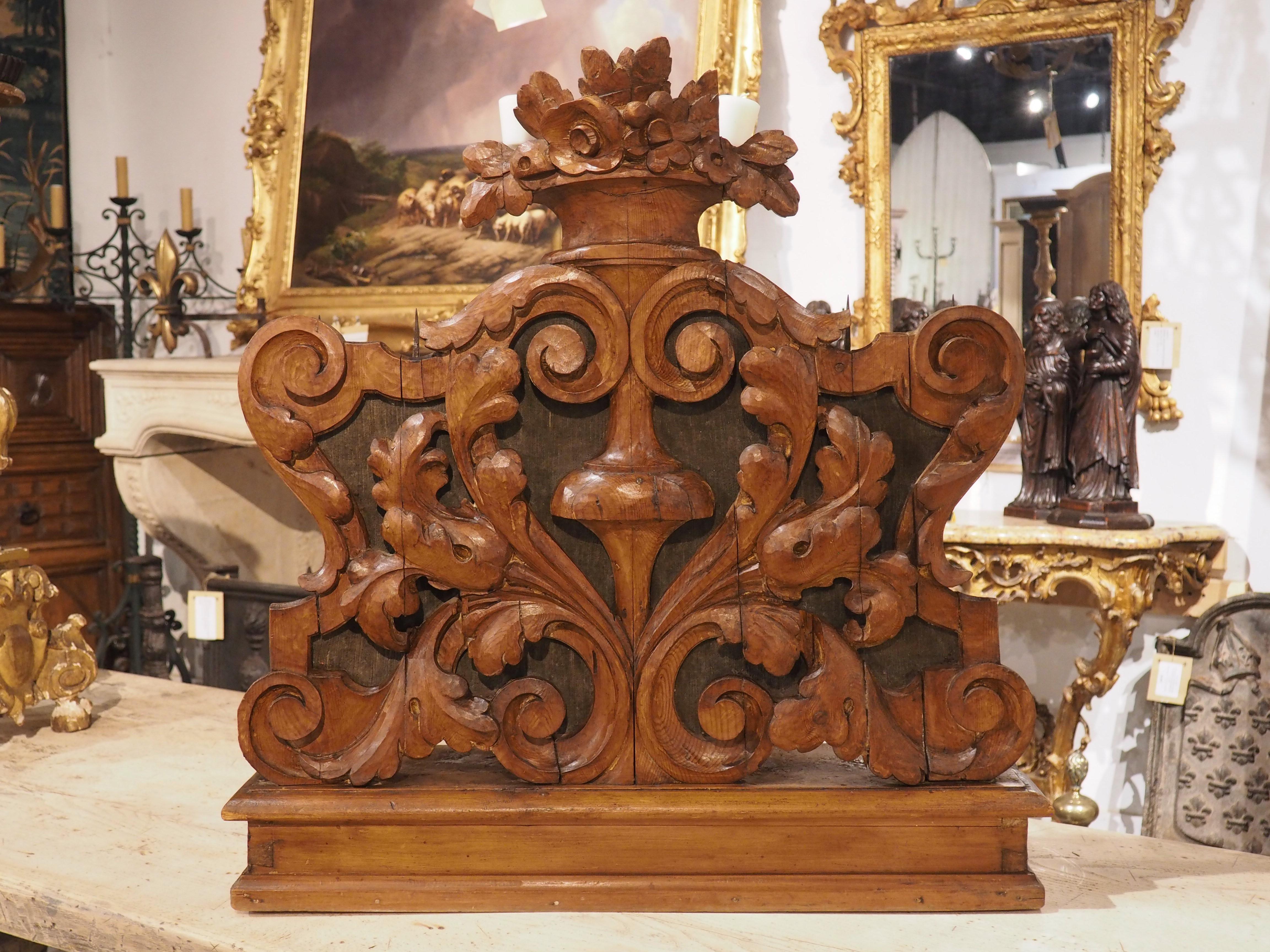 Baroque Unique 18th Century Carved Altar Candlestick Holder from Italy For Sale