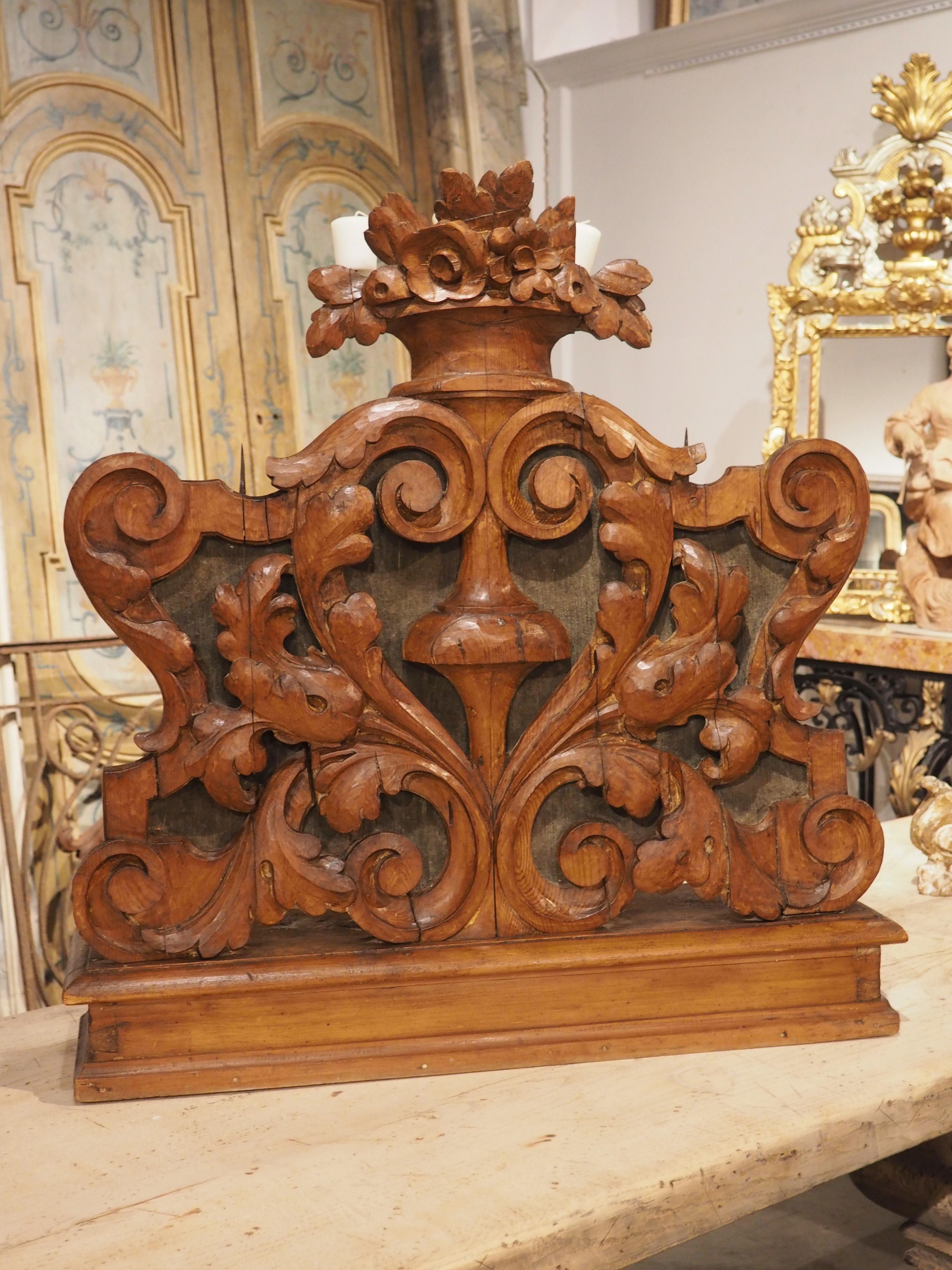 Italian Unique 18th Century Carved Altar Candlestick Holder from Italy For Sale