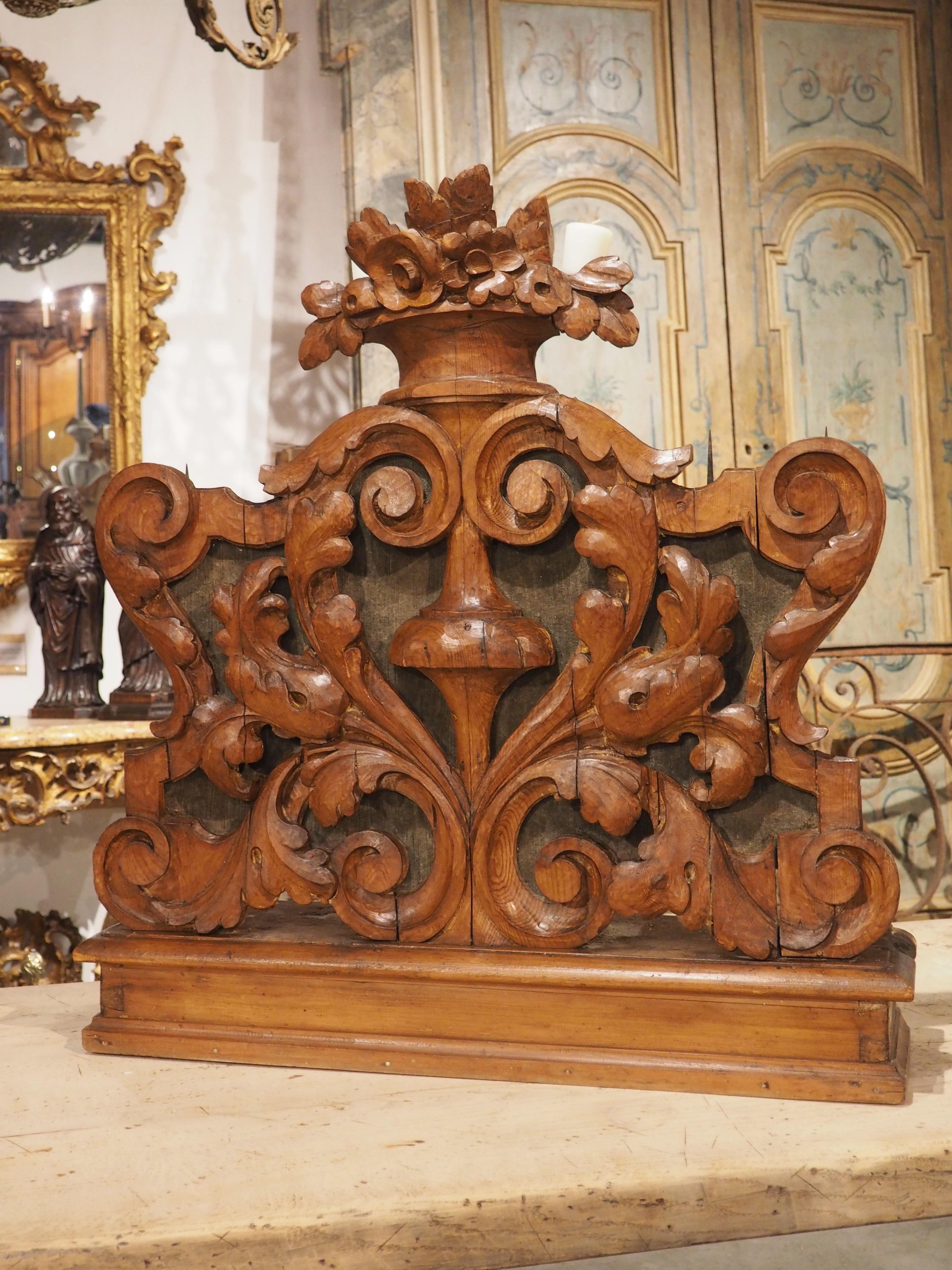 Hand-Carved Unique 18th Century Carved Altar Candlestick Holder from Italy For Sale