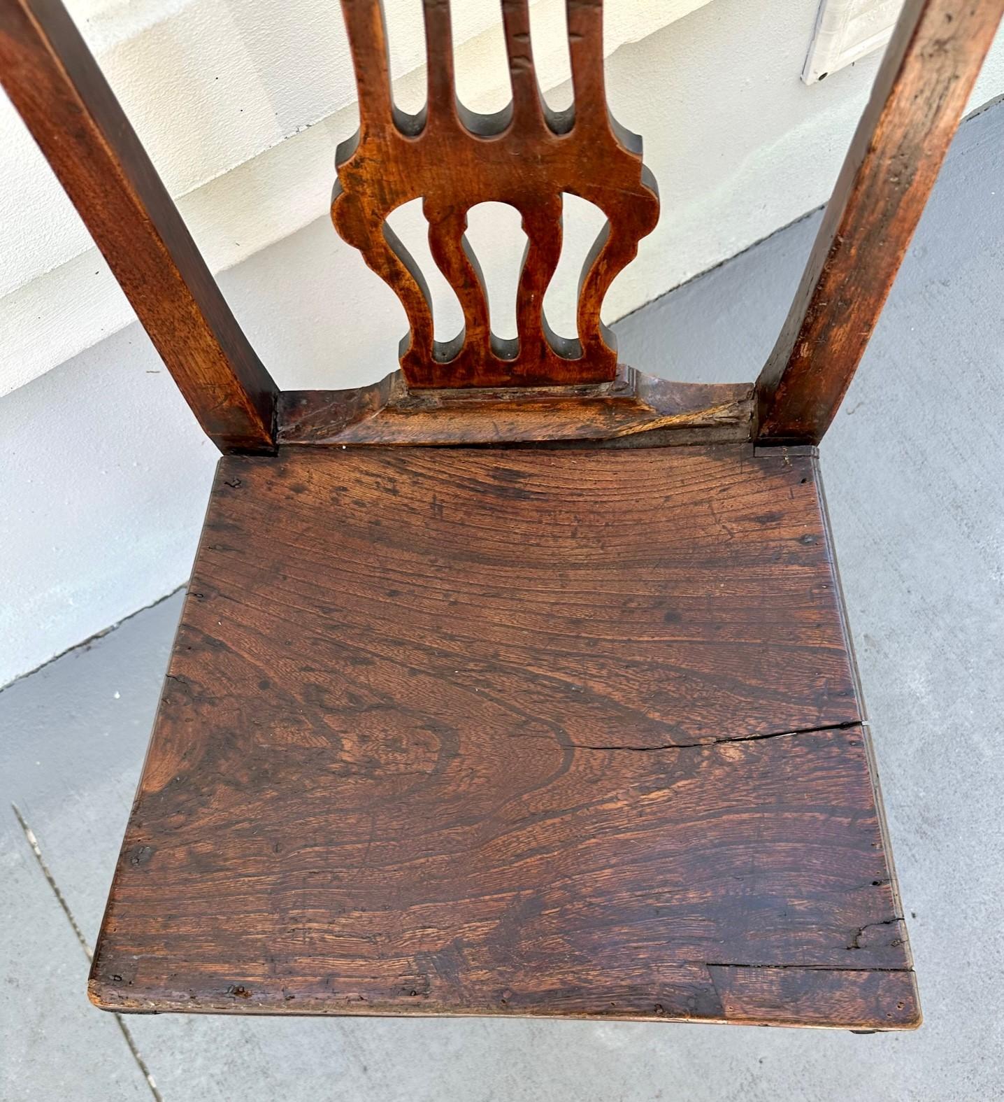 Unique 18th Century Chippendale Chair Family Heirloom, Extensive Repair.

This chair from the American Colonial era fills a special place in the field of antiques. Obviously, the owner refused to discard it.  The chair underwent a series of repairs