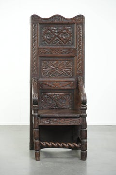 Unique 18th-century English oak wainscot chair with amazing woodcarving