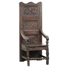 Unique 18th-century English oak wainscot chair with amazing woodcarving