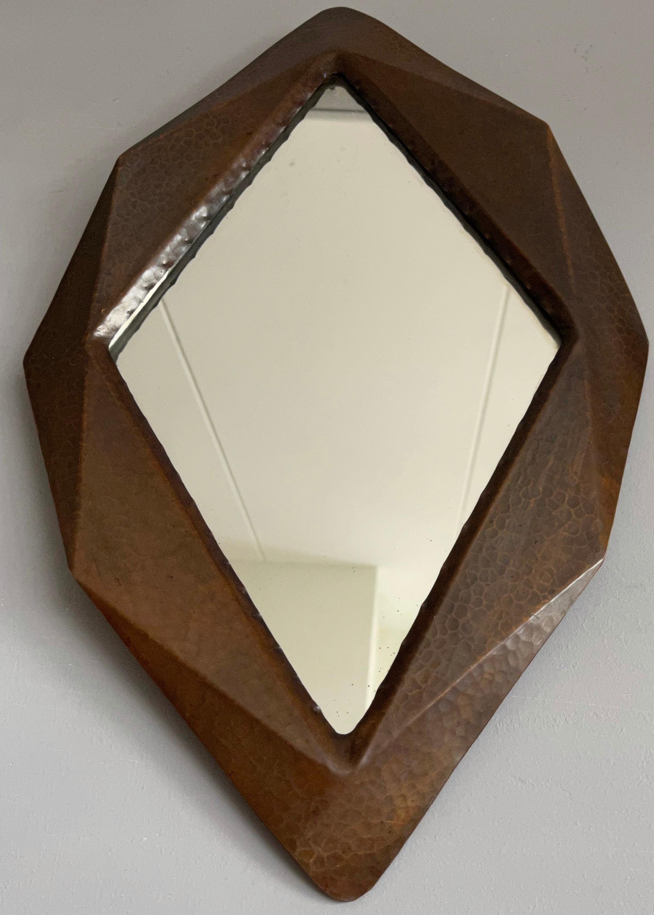 Unique Arts & Crafts Geometric, Cubist Shape, Crafted Copper Hallway Wall Mirror For Sale 6