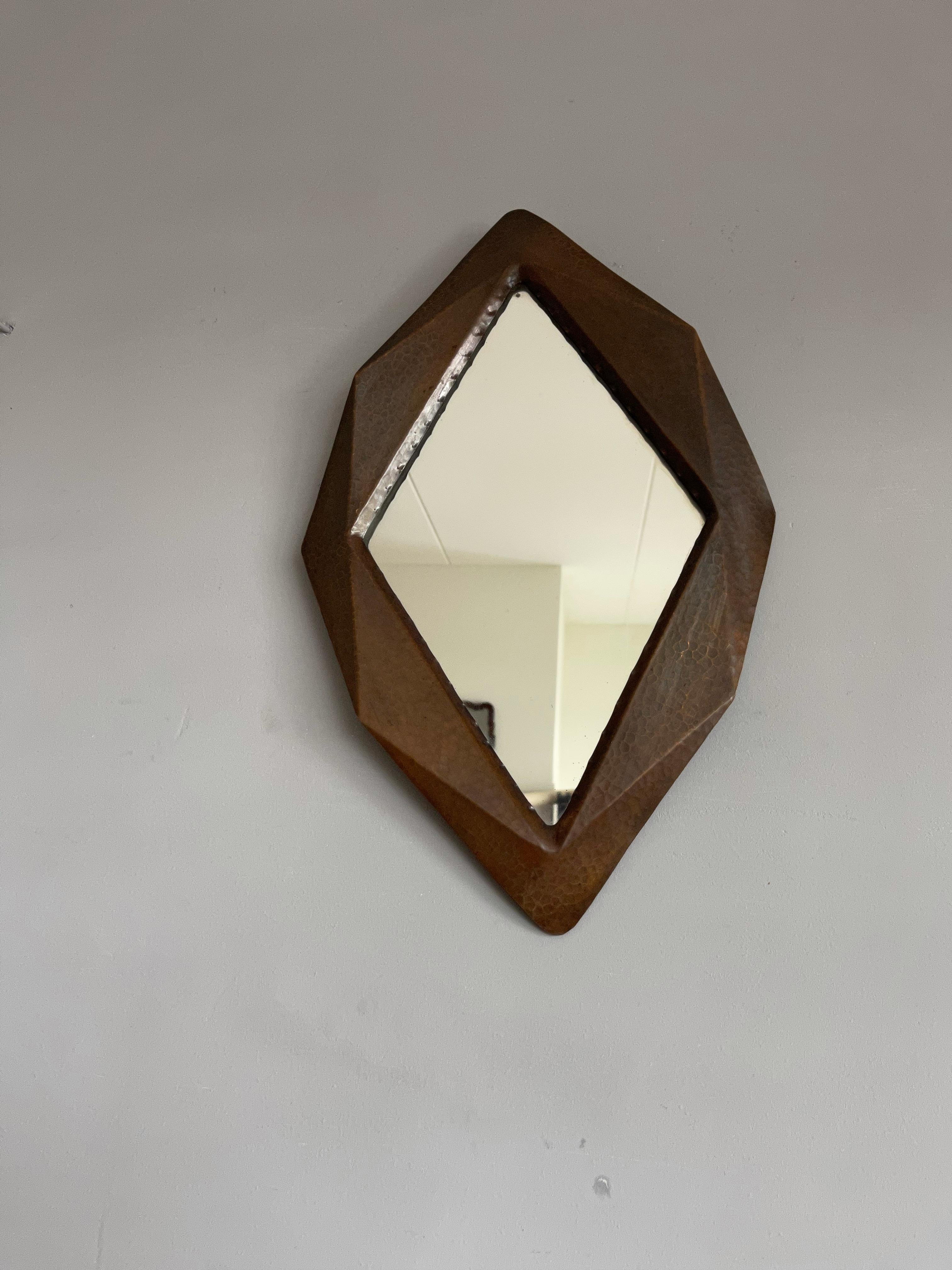 Unique Arts & Crafts Geometric, Cubist Shape, Crafted Copper Hallway Wall Mirror For Sale 7