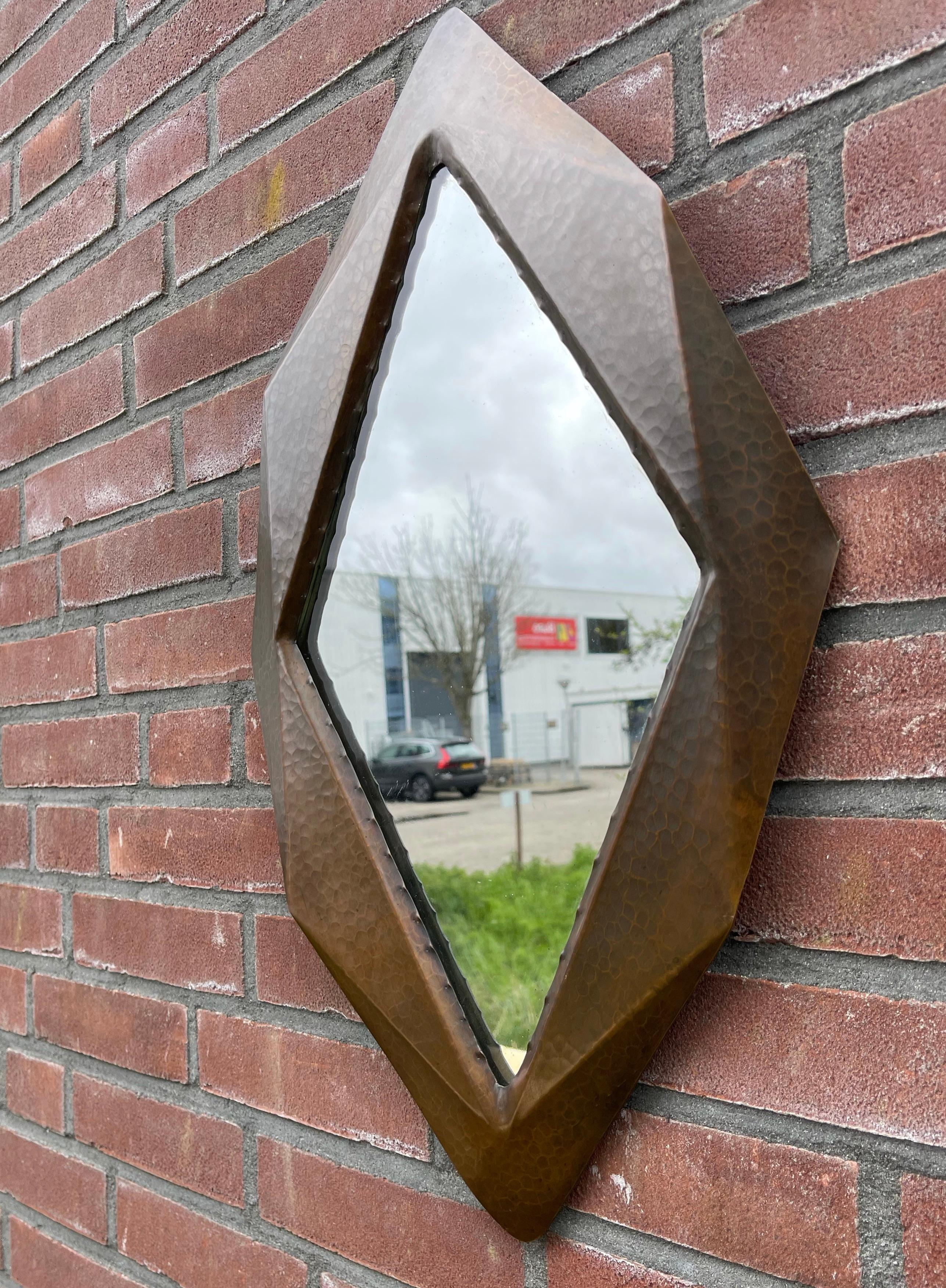 Unique Arts & Crafts Geometric, Cubist Shape, Crafted Copper Hallway Wall Mirror For Sale 8